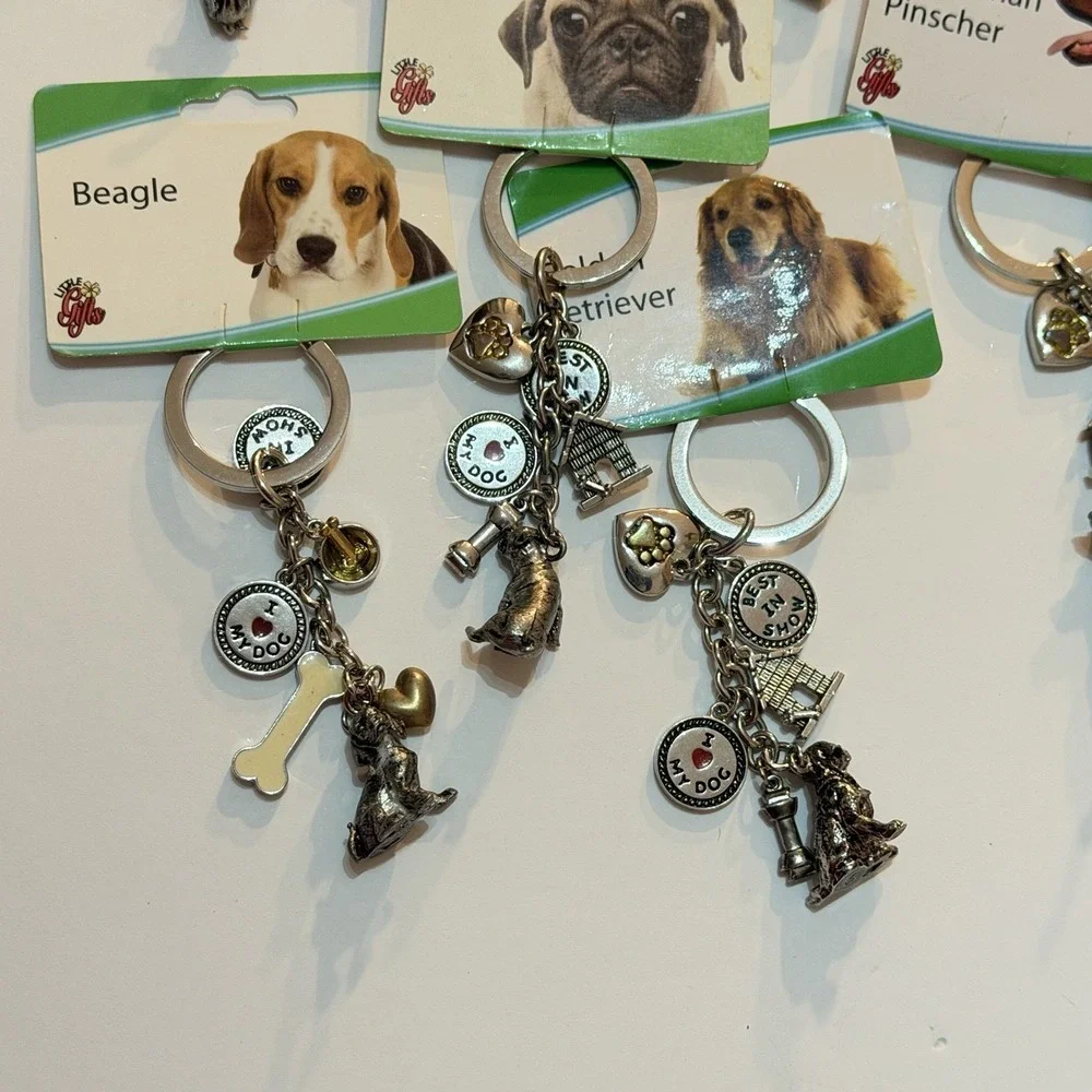 Cute! Dog Charm Pendant Silver Tone Keychains Pug Shepard Beagle Retriever Poodl